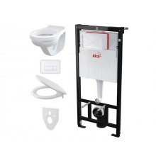 Инсталляционный сет 5 в 1 THIN с кнопкой M570 белая + консольный унитаз Alca, Alcaplast