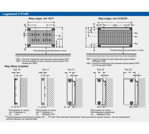 Стальной радиатор Buderus Logatrend VK-Profil 11 500x2000 с нижним подключением