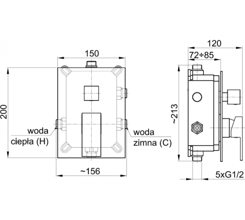 Смеситель для ванны встраиваемый трехканальный Armatura Hexa Quadro 3529-411-00