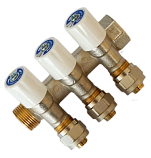 Коллектор с вентилями 3/4"х3 вых. (16х2.0) TDM Brass