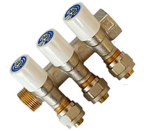 Коллектор с вентилями 3/4"х3 вых. (16х2.0) TDM Brass