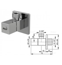 Угловой вентиль 1/2"х3/8", квадратный Alcaplast