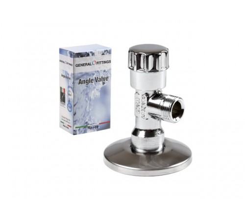 Кран вентильный  угловой 1/2"х3/8" ХРОМ с чашкой General Fittings