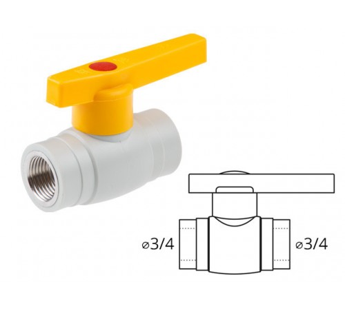 Кран шаровый ПП вн.-вн. 3/4" AV Engineering (Кран ПП шаровый  3/4" вн.-вн. ручка)