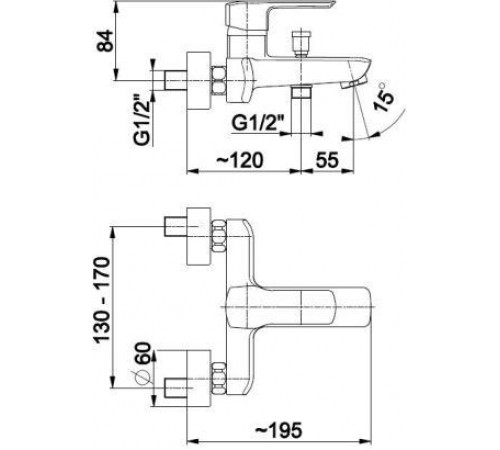 Смеситель для ванны с коротким изливом Armatura Aquamaryn 4614-010-00