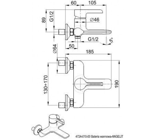 Смеситель для ванны с коротким изливом Armatura Angelit 4724-010-00