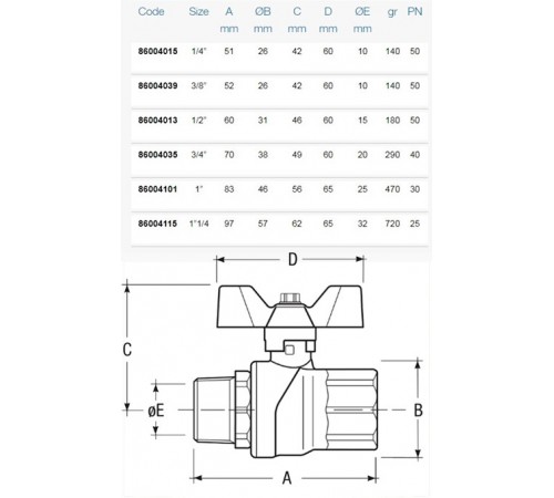Кран шаровый вн./нар 1/2" F.I.V. EVOLUTION бабочка