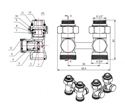 Клапан прямой вентильный 3/4" нар. для радиатора (мультифлекс), AV Engineering (инд. упак.)