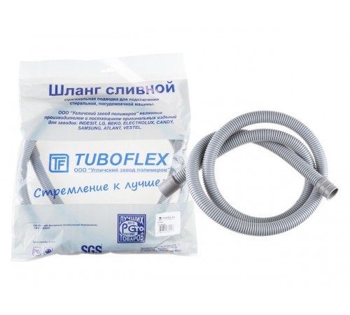 Шланг сливной М для стиральной машины в упаковке (евро слот) 1,5 м, TUBOFLEX