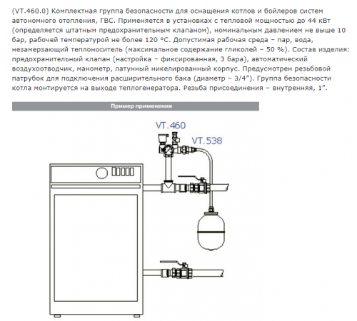 Группа безопасности котла Valtec VT.460