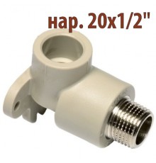 Колено ПП с креплением Wavin Ekoplastik нар. 20х1/2"