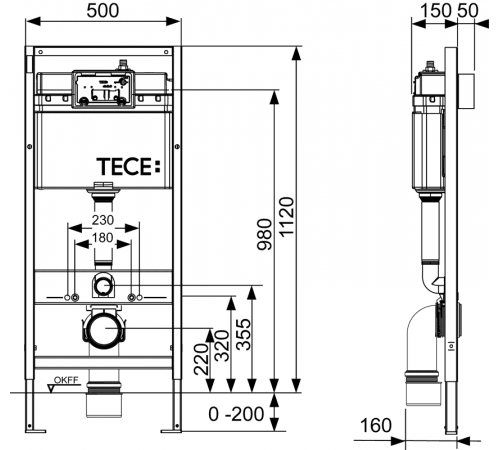 Инсталляция для унитаза Tece base 9400925, клавиша TECEloop черный матовый
