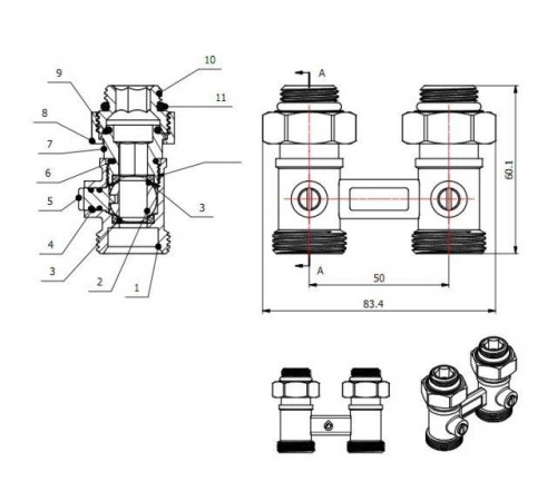 Клапан прямой шаровый 3/4" нар. для радиатора (мультифлекс), AV Engineering (инд. упак.)