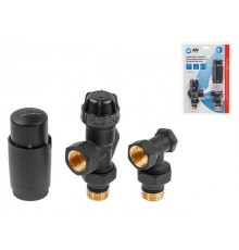 Комплект кранов осевой 1/2" для радиатора Черный, AV Engineering (инд. упак.) (M30x1.5)