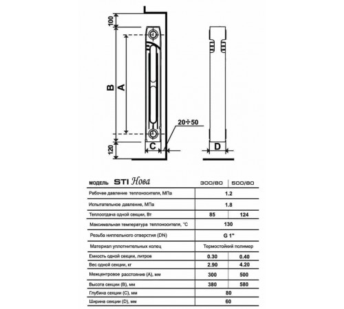 Чугунный радиатор STI Нова-300 10 секций