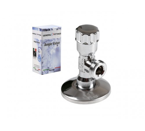 Кран вентильный  угловой 1/2"х1/2" установочный ХРОМ с чашкой General Fittings
