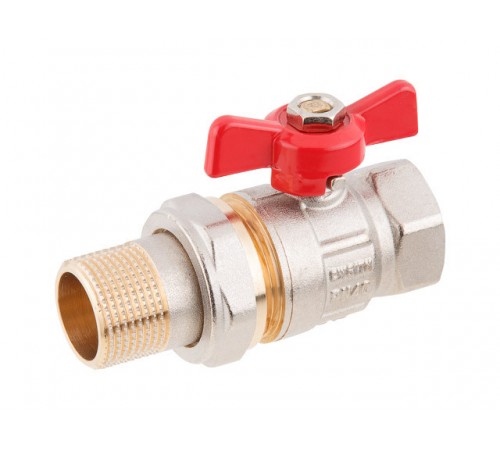 Кран шаровый 1" нар.-вн. Бабочка (со сгоном) PN40 AV Engineering (с американкой)