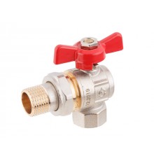 Кран шаровый угловой 1" нар.-вн. Бабочка (со сгоном) PN40 AV Engineering (с американкой)