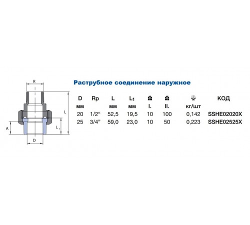 Раструбное соединение ПП Wavin Ekoplastik нар. 20х1/2"