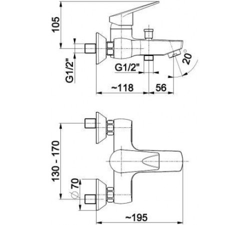 Смеситель для ванны с коротким изливом Armatura Topaz 4014-010-00