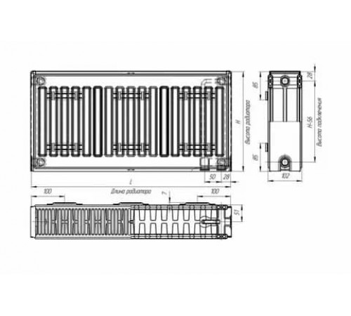 Стальной радиатор Лидея тип 22 500x500 с нижним подключением